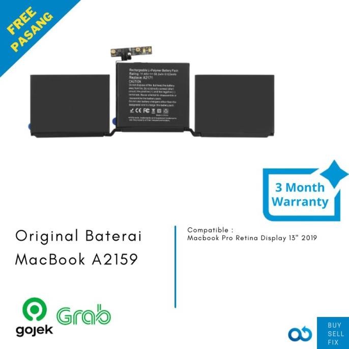 Original Baterai Apple Macbook Pro 13 Inch Retina 2019 A2159 New Stok