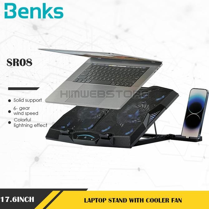 Benks Sr08 Cooling Fan Cooler Pad Holder Stand Pendingin Kipas Laptop New Stok