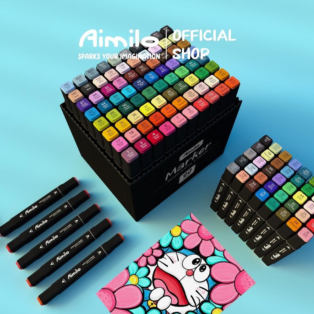 

redi [READY] Aimilo Spidol Warna Warni 1 Set Sketch Marker 2 Tip Touch Marker 48/60/80 Warna