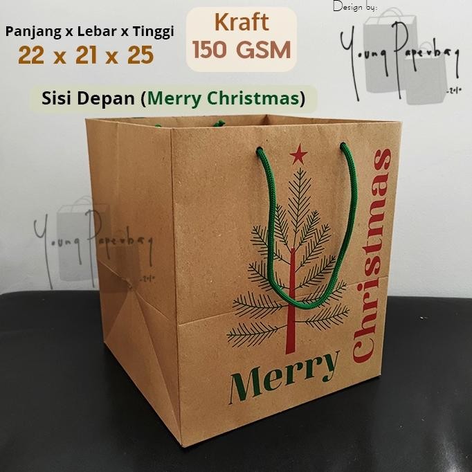 

Fx-4 Paper Bag Tas Kertas Brown Kraft Edisi Natal & Tahun Baru Uk. 22 X 21 X 25