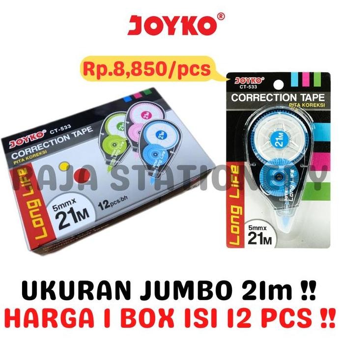 

JOYKO CORRECTION TAPE 21m JUMBO TIPEX KERTAS JOYKO TIPX CT-533 BOX LUSIN [12PCS]