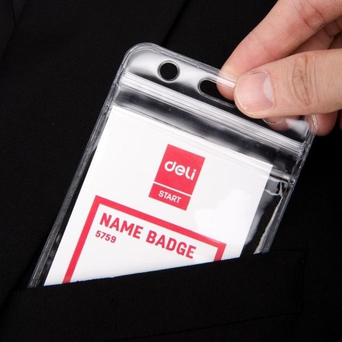 

new !!! Deli Name Badge Vertical Lanyard/ ID Card Holder Anti Air E5759 murah