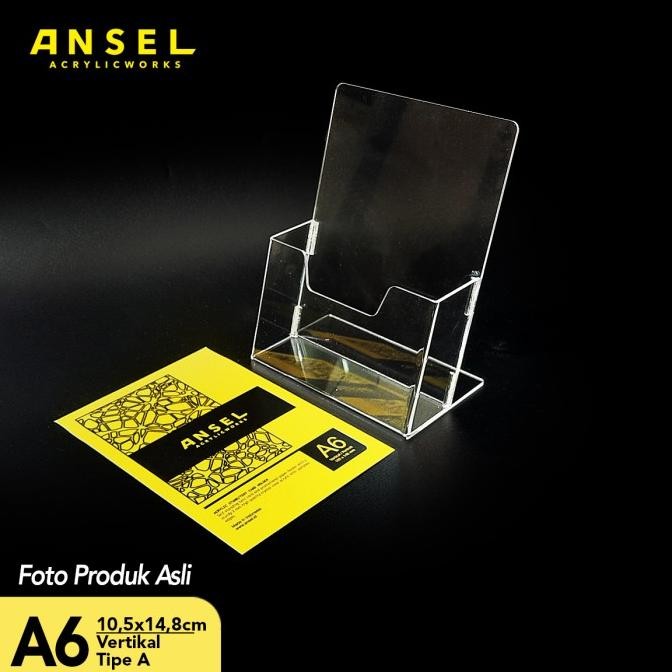 

new !!! Tempat Brosur Akrilik /Acrylic Flyer Holder A6 Vertikal -Tipe A Bening murah