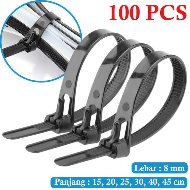 

new !!! Kabel Ties 15cm 20cm 25cm 30cm 40cm 45cm Hitam Putih 100pcs Tali Krek Bisa Buka Pakai Ulang Nylon Cable Tie Desk murah