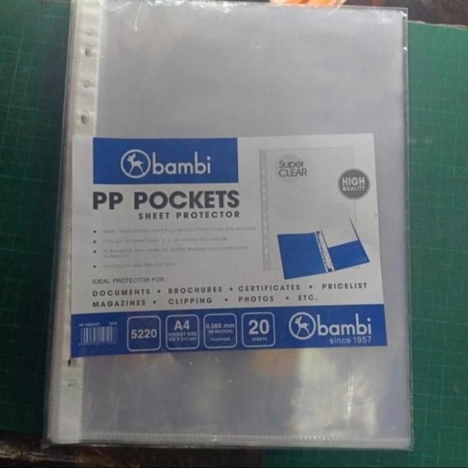 

new !!! map plastik / pp pocket bambi A4 5220 # 1 pak isi 20 lbr murah