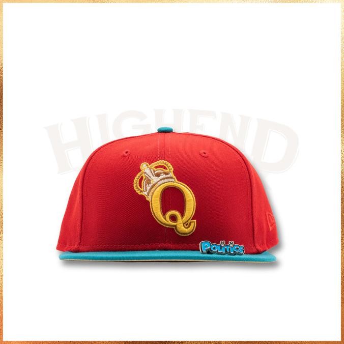 Topi New Era x Politics Queens Kings Collab Bright Red 59FIFTY Baseball Fitted Hat 100% Original