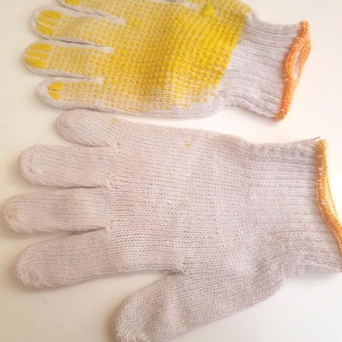 Sarung Tangan Kain Bintik Polkadot Putih Kuning lusinan