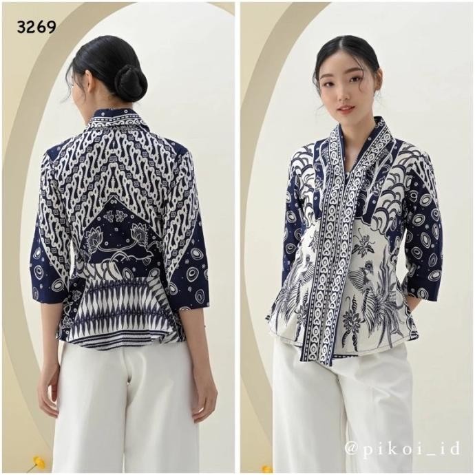 baju batik wanita lengan panjang / atasan batik kantor seragam pendek HT