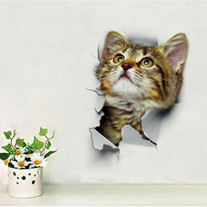 SALE! STIKER GAMBAR KUCING LUCU STICKER DINDING 3D BISA MOBIL MOTOR AKSESORI