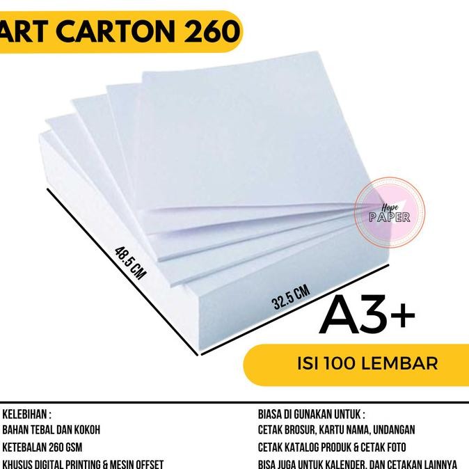 

BEBAS ONGKIR - Art Carton 260 gsm A3 Plus isi 100 lembar / Art Carton A3 Plus 260 gsm