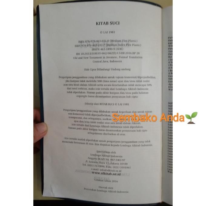 Sale | Kitab Suci. Alkitab Kristen Bahasa Jawa. Bahasa Daerah.