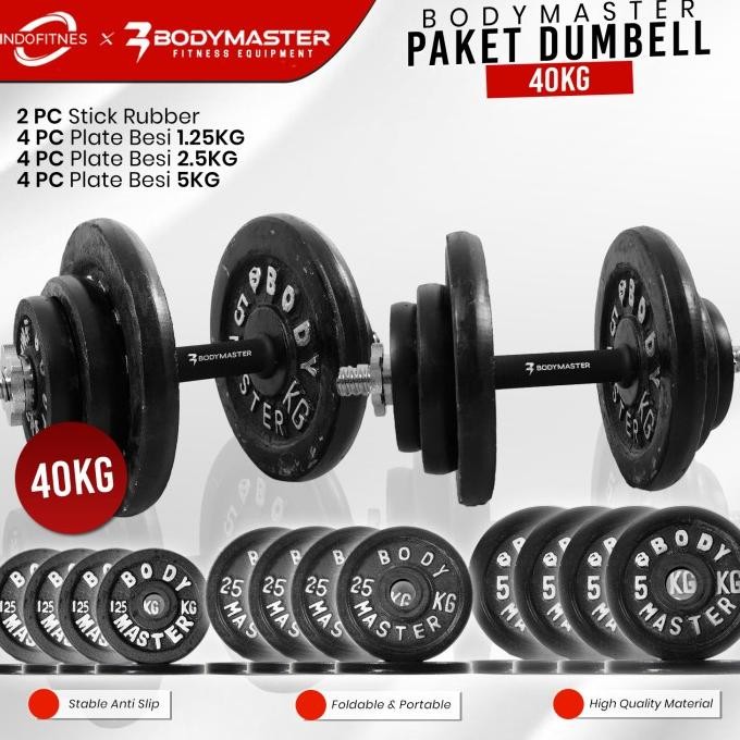Sale Bodymaster Paket Dumbell Set Besi 40 Kg - Barbel 20Kg Angkat Beban Gym