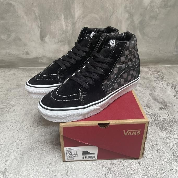 Murah Vans Sk8 High Chekerboard Black Pewter Original - Vans Sk8
