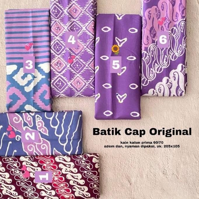 Kain Batik Cap Handmade Serian Ungu Pink - Ungu Soft - Ungu Muda - Lilac - Jumputan Ungu - Batik Cap