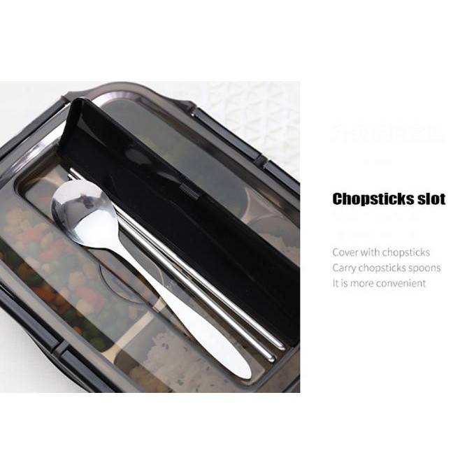 Bento Box Jepang Kotak Tempat Makan Stainless Steel Free Sendok Sumpit Asli