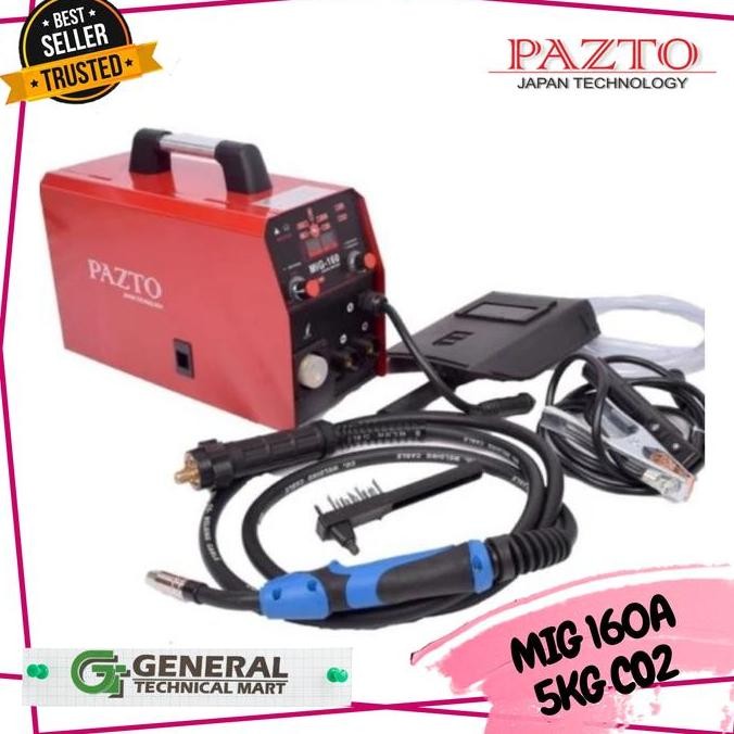 Pazto Mesin Las Mig 160 A 5Kg Co2 Tanpa Gas Welding Gasless Japan New Stok