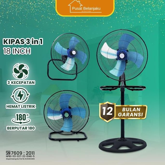 Promo Kipas 18 Inch 3 In 1 / Bisa Dinding / Bisa Meja / 18 Inch / Kipas Besi Aoyama Fan