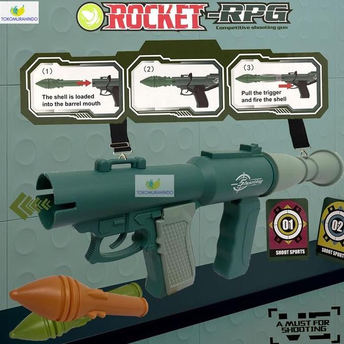 baru !!! Mainan Anak Tembakan Shooting Basoka Rocket Gun Rpg Launcher Plastik