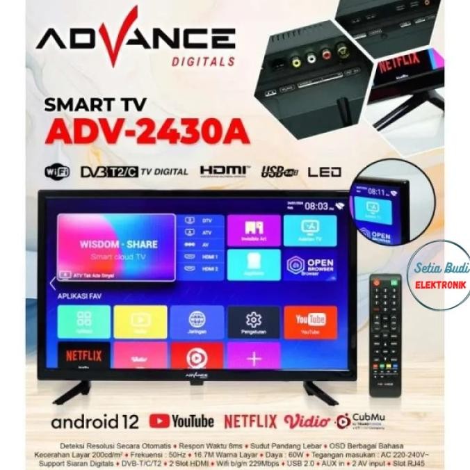 BEBAS ONGKIR - TV led 24 Inch smart android ADV-2430A  2430 Android TV / Televisi Advance