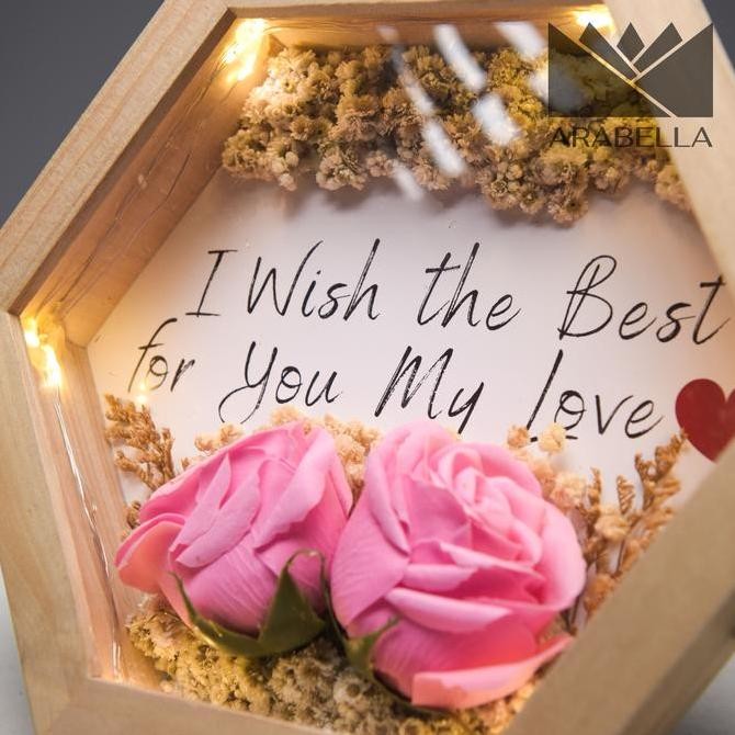 ready  3D Frame Dried Flower Gift Segi 6 Mahar Hexagon Akrilik Figura 3D Akad