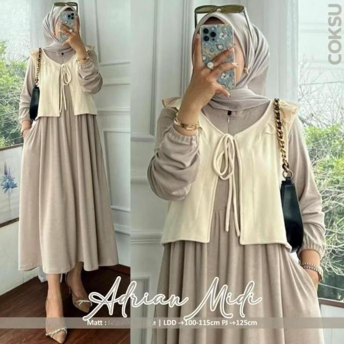 Midi Dress Adrian Polos Crinkle Airflow LD 110 // Midi Wanita Polos // Dress Midi Wanita Polos // Ba