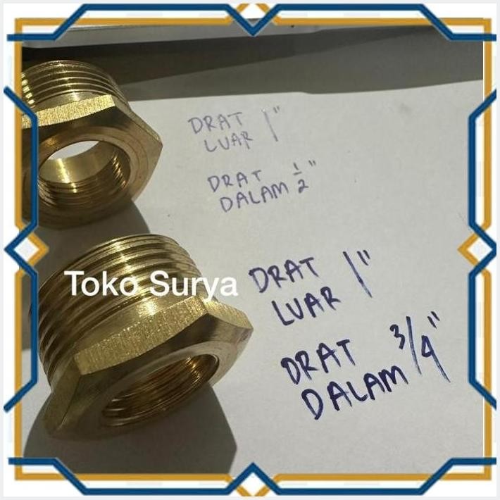 [TSJ] NEPEL DRAT LUAR 1" DRAT DALAM 3/4" / NEPEL DRAT LUAR 1" DRAT DALAM 1/2" KUNINGAN VERLOP RING 1