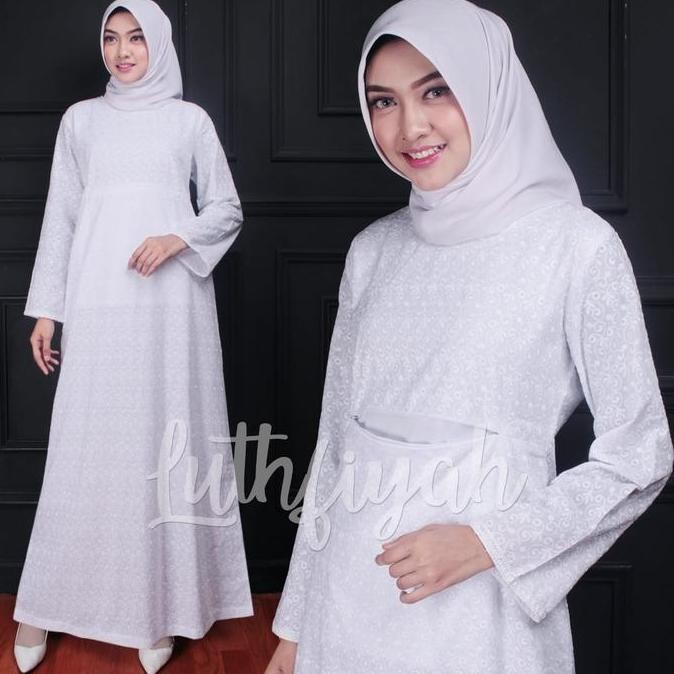 Gamis Putih Umroh Haji Model Kantong Doremon Katun Polos Bunga Hitam Putih Muslim Panjang Wanita Baj