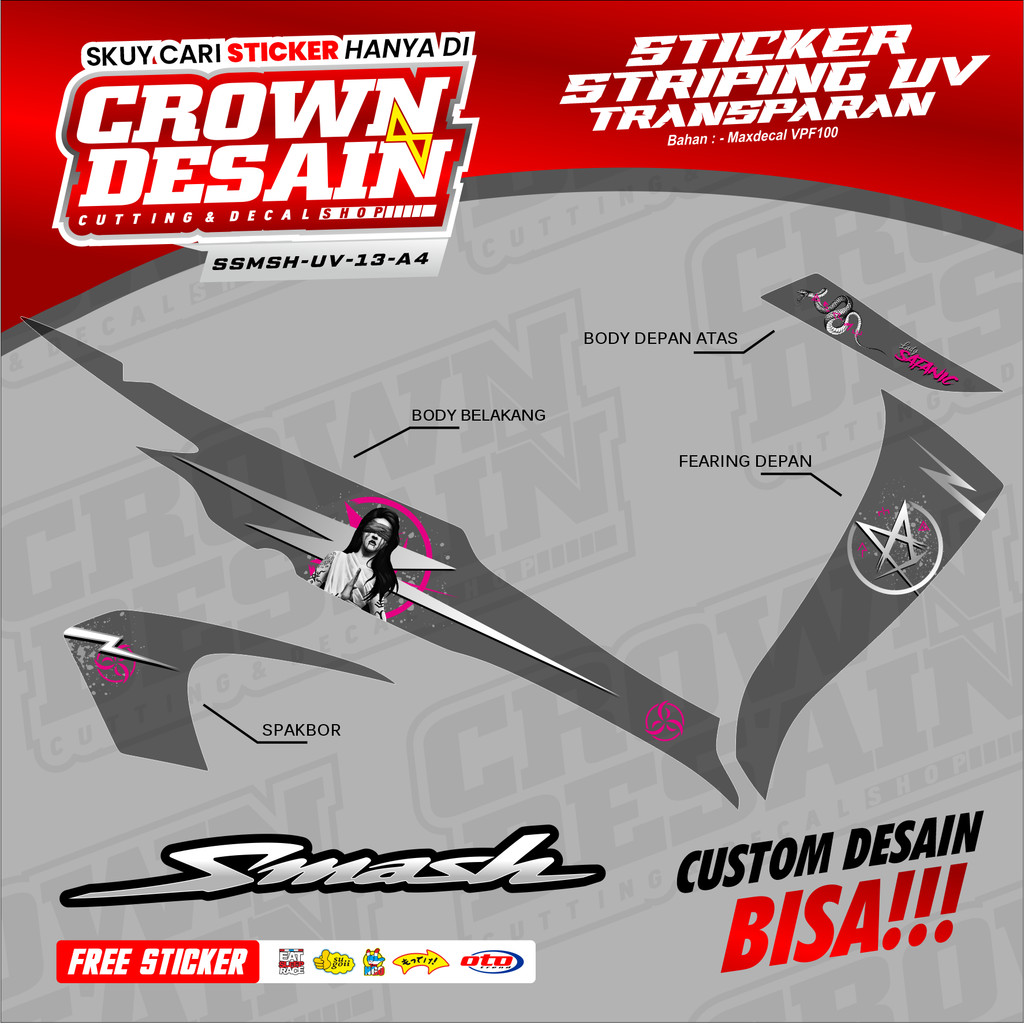 Striping Stiker UV Transparan Smash 110 Motif Lady Satanic / Stiker Striping Smash 110 Titan - SSMSH