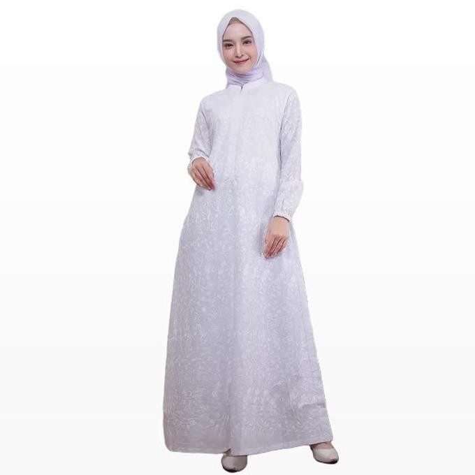 Gamis Ivalia Bahan Katun Bordir Premium Warna Putih Dan Hitam - Lembut Nyaman - Gaya Elegan, Lebaran