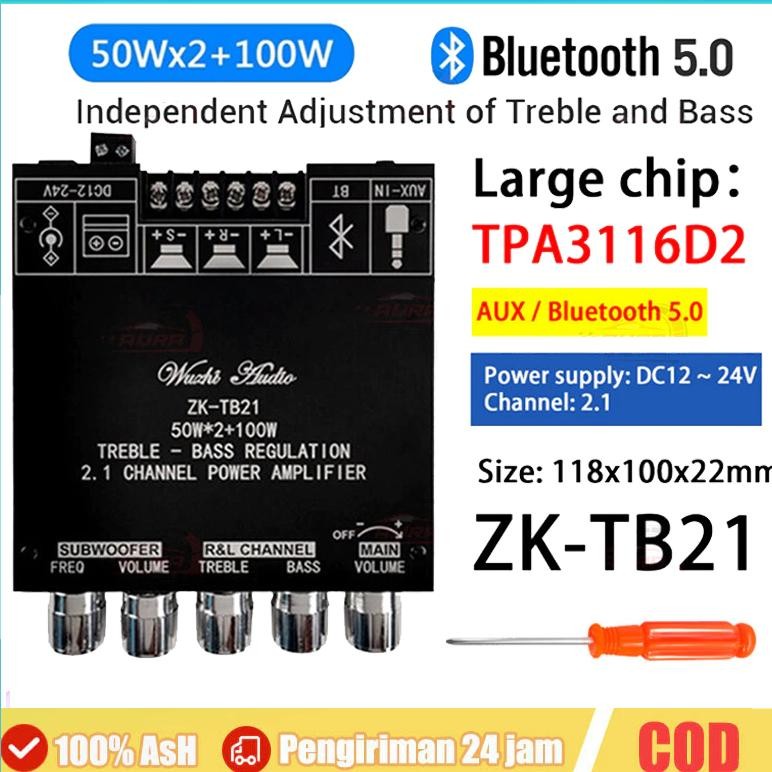 ZK-TB21 TPA3116D2 Bluetooth 5.0 Penguat Subwoofer Papan 50WX2 + 100W 2.1 Channel Power Audio Penguat