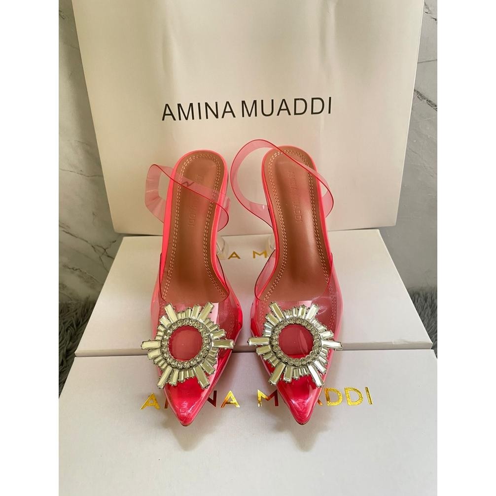 SANDAL HEELS WANITA IMPORT FASHION/ AMINA MUADDI 01 HEELS TRANSPARAN
