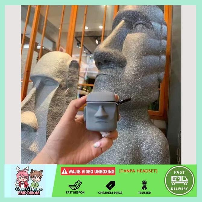 Airpods Case 1 2 Pro Karakter Patung ka Moai Soft Silicone