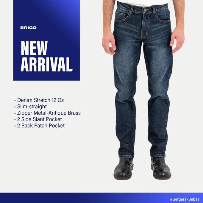 Erigo Denim Pants Eduard Dark Blue Whisker - Celana Panjang Denim Unisex