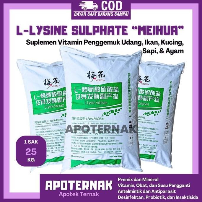 Terlaris Lysine Sulfate 70% 25 Kg - Suplemen Vitamin Penggemuk Kucing Anjing Udang Ikan Sapi L-Lysin