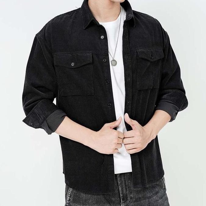 Kemeja Korduroi Polos Pria unisex Lengan Panjang jaket corduroy pria Kemeja Corduroy Pria korean sty