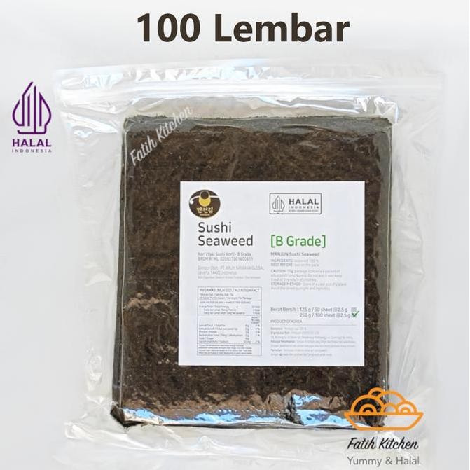 

Manjun Seaweed Sushi Nori Grade-B Isi 100 Lembar Halal - Rumput Laut Kering Food