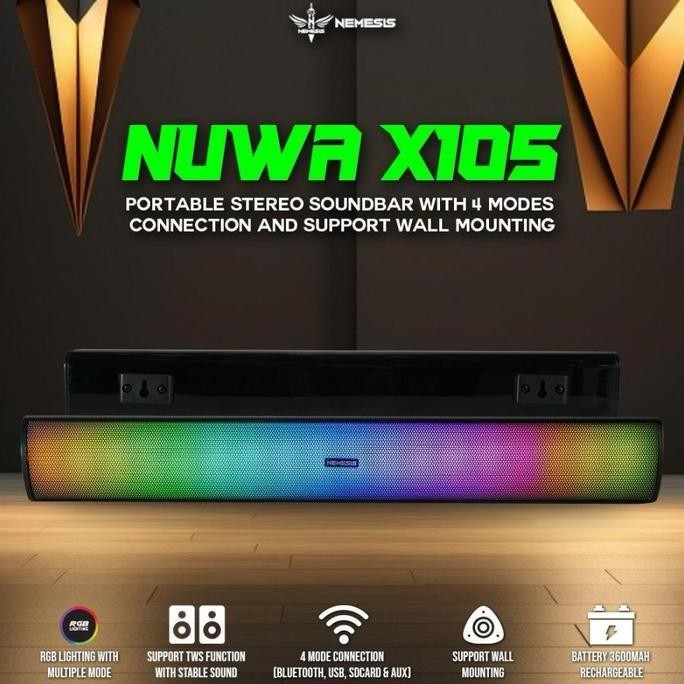 siap kirim nyk nemesis x105 x-105 nuwa portable wireless speaker bluetooth 5.3 gaming soundbar led w