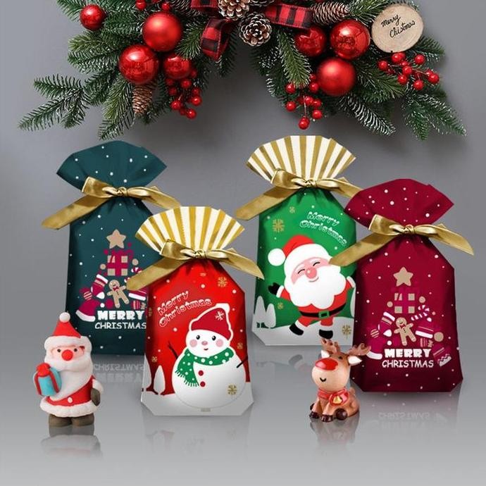 

siap kirim pouch serut natal 10 pcs polar bear ginger tree goodie bag christmas