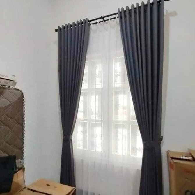 Gorden Jendela Rumah Minimalis Aesthetic Kain Polos Serat Safron Blackout Import Abu Tua Abu Muda 6 