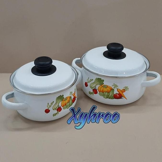 Sale Panci Enamel Set 16Cm 18Cm Motif Sayuran Vinaset
