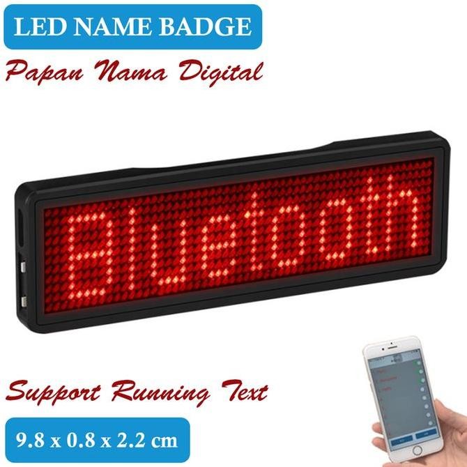 

TERBARU - Papan Nama LED Bluetooth Name Badge Running Text Merah Pesan Berjalan Display Screen Red Plastik Usb