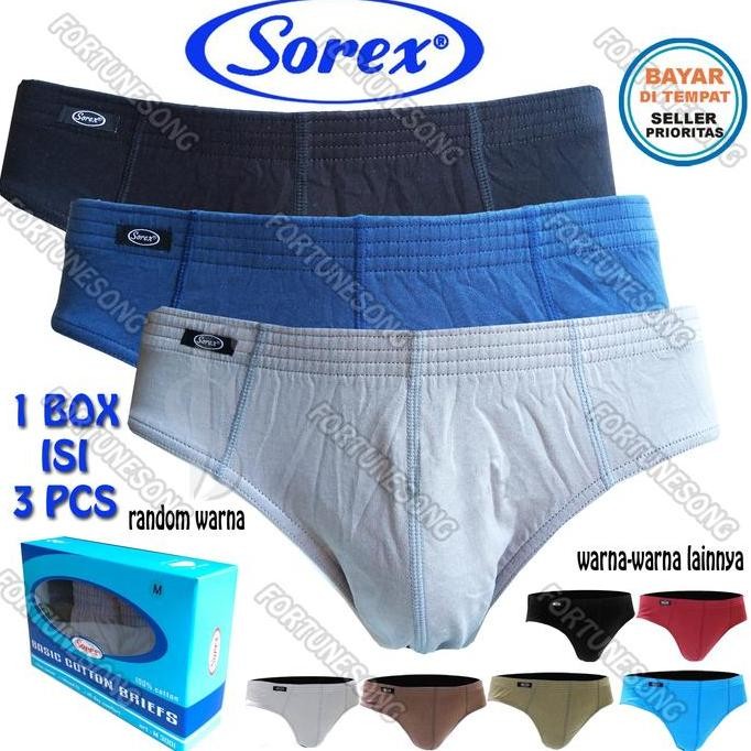 || MONALISA / Sorex 3 Pcs Celana Dalam Pria Sorex Original Katun Premium Aneka Warna ||~~~