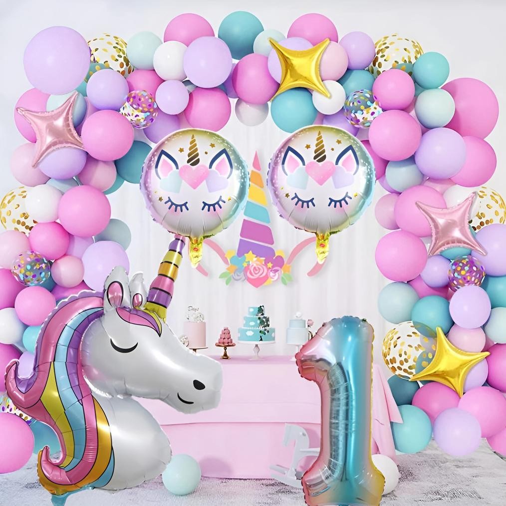 Set Balon Pelangi Unicorn Dekorasi Ulang Tahun Anak Perempuan Baby Shower Merah Muda Ungu Pesta Late