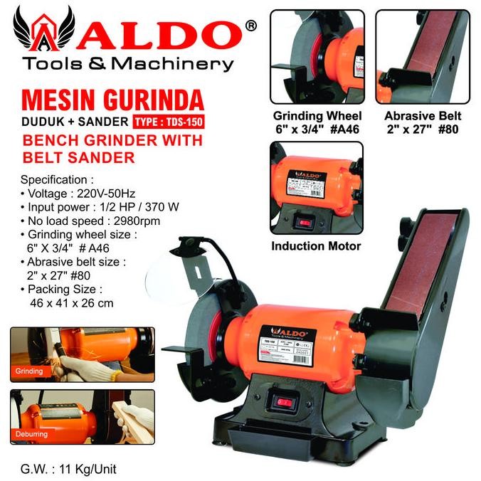 MESIN GURINDA DUDUK + SANDER TDS-150 / BENCH GRINDER WITH  BELT SANDER / MESIN GERINDA DUDUK DAN AMP