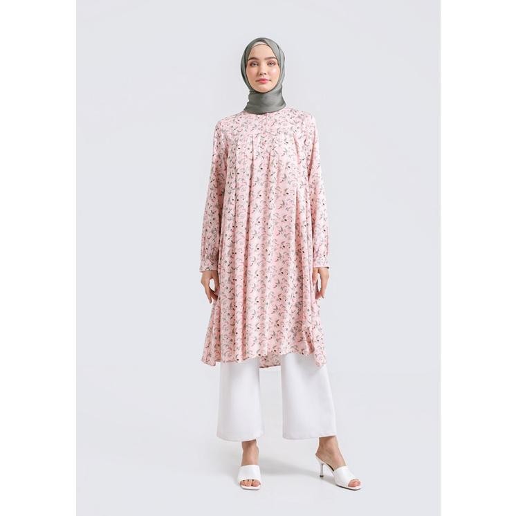 SEMPOL Hanna Tunik Ivana Midi Dress Pakaian Hijab 100% Rayon Pink Floral Wanita 011222