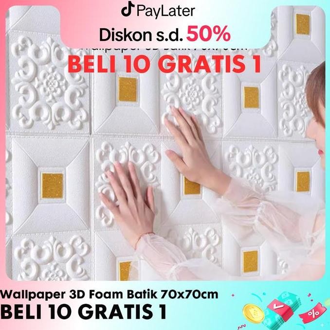 (BELI 10 GRATIS 1) Wallpaper 3D FOAM 5mm / Wallpaper Dinding 3D Motif Foam Batik Bunga More High Qua