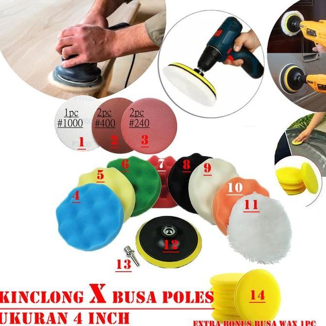 PAKETAN AMPLAS KINCLONG + BUSA POLES LENGKAP BOR GERINDA 4" INCH