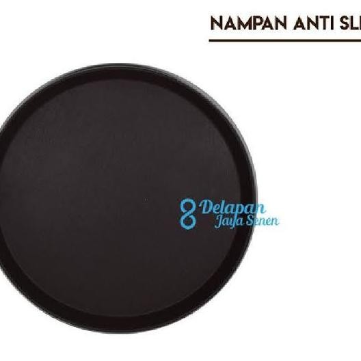 '+'+'+'+] Nampan Besar Bulat Hitam Anti Slip Saji Makanan Minuman Cafe Resto Bar