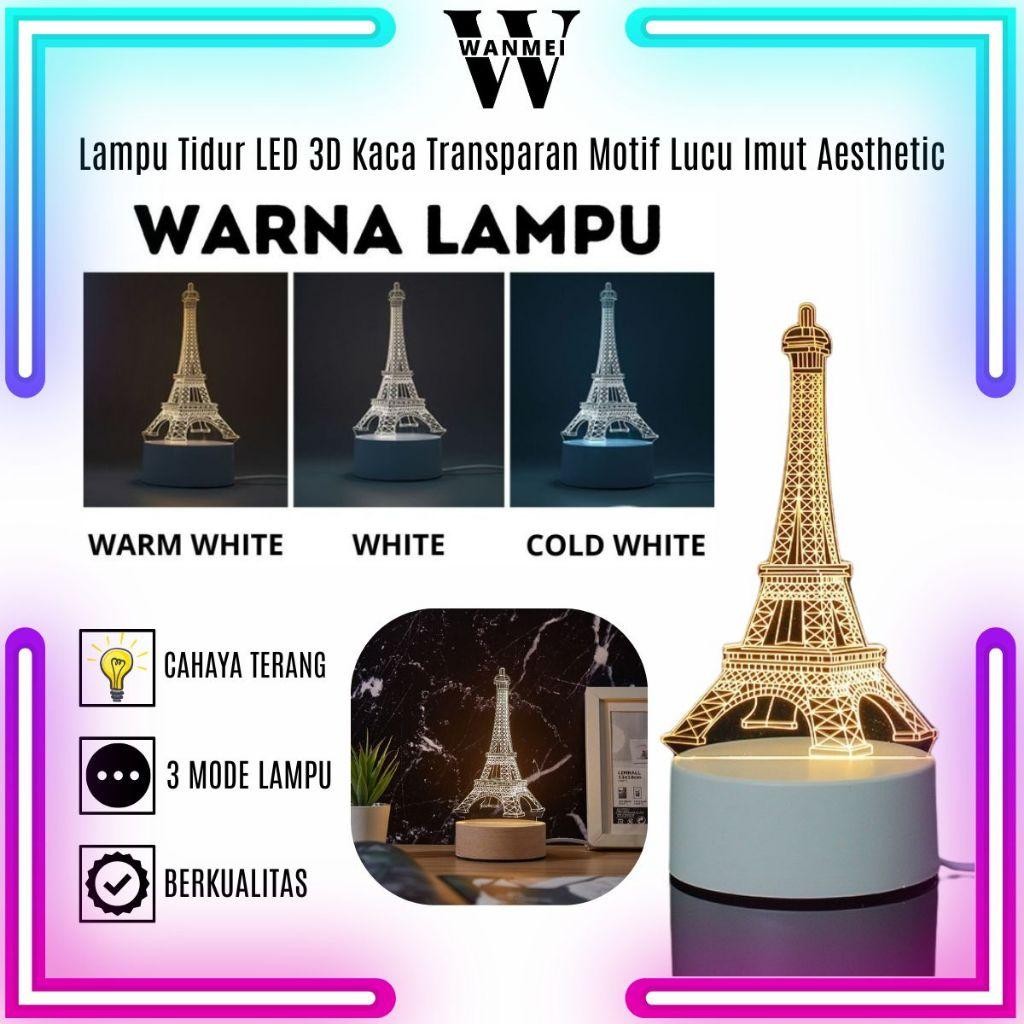 Wm Lampu Tidur Led 3D Kaca Transparan Motif Lucu Imut Aesthetic / Hiasan Pajangan Tumblr Sleep / Lig