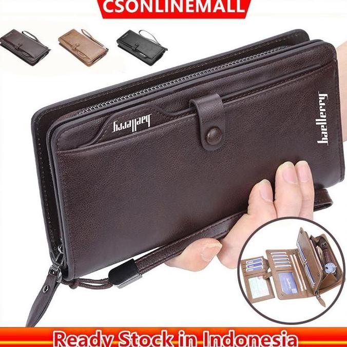 CSONLINEMALL Baellerry Dompet Panjang Pria Dompet Kartu Kulit Pria dengan Slot Kartu Gratis [terbaik